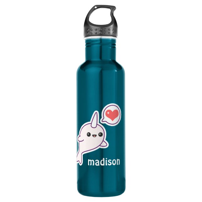 Cute Baby Narwhal Stainless Steel Water Bottle (Front)
