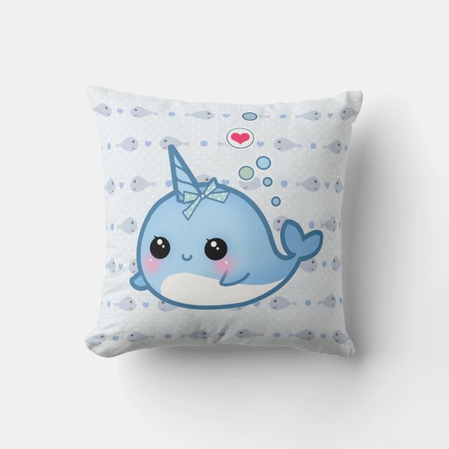 Cute baby narwhal throw pillow (Front)