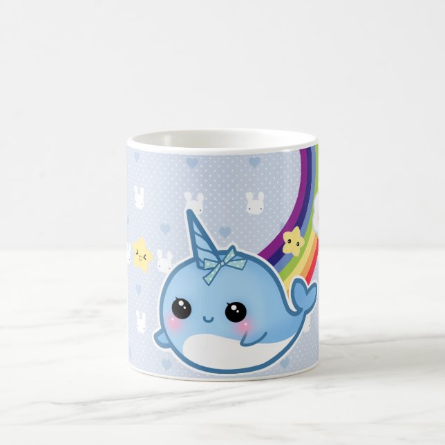 Cute baby narwhal with rainbow and kawaii cloud coffee mug (Center)