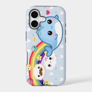 Cute baby narwhal with rainbow, clouds and stars iPhone 17 case