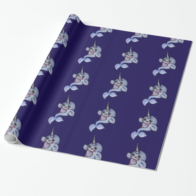 Cute baby narwhal wrapping paper (Unrolled)