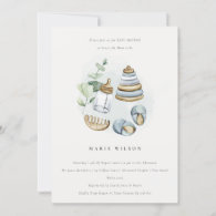 Cute Baby Nursery Essential Blue Boy Baby Shower Invitation