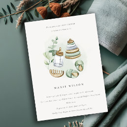 Cute Baby Nursery Essential Green Baby Shower Invitation