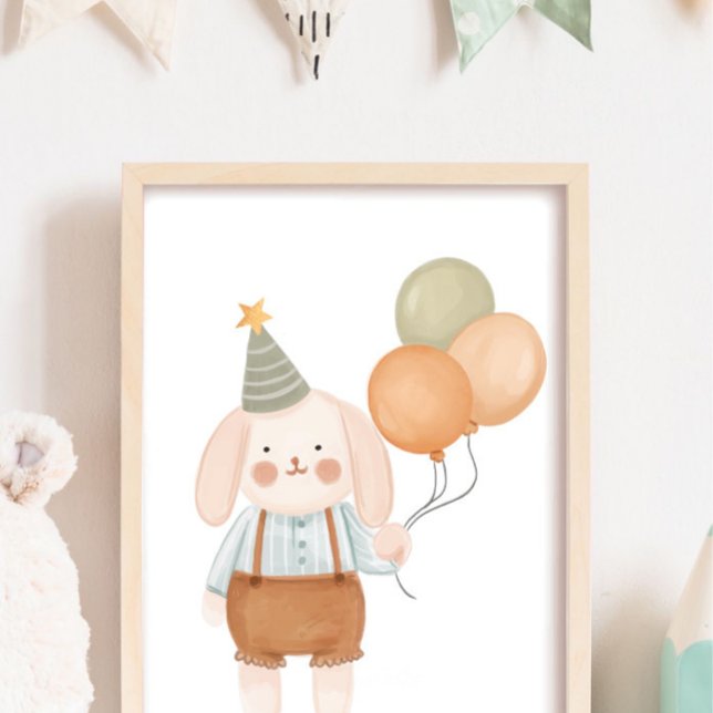 Cute Baby Nursery Pink Rabbit Cloud and Stars  Poster (Creator Uploaded)