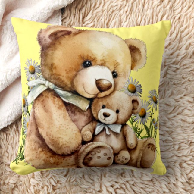 Cute Baby Nursery Toddler Teddy Bear Yellow Throw Pillow (Creator Uploaded)