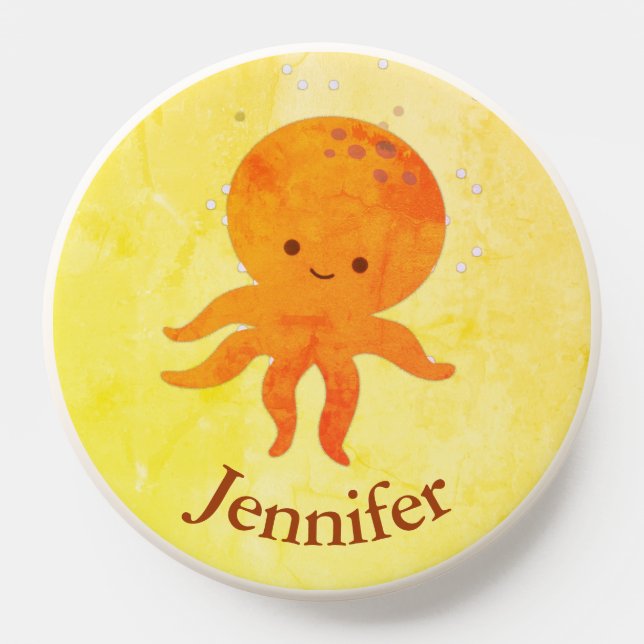 Cute Baby Octopus Cartoon Add Name PopSocket (Popsocket)