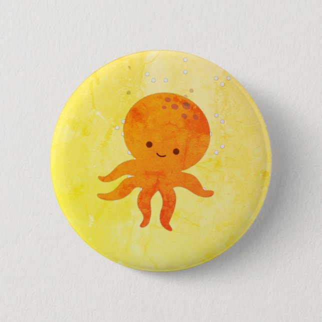 Cute Baby Octopus Cartoon Button (Front)