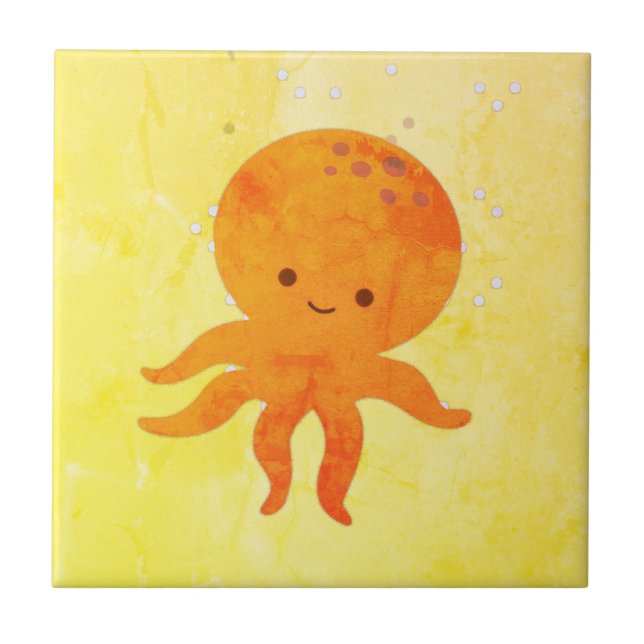 Cute Baby Octopus Cartoon Ceramic Tile (Front)