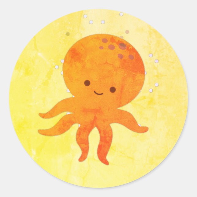 Cute Baby Octopus Cartoon Classic Round Sticker (Front)
