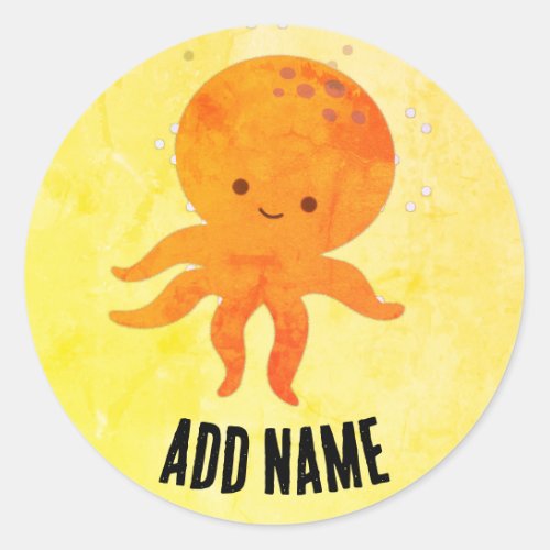 Cute Baby Octopus Cartoon Custom Name Classic Round Sticker