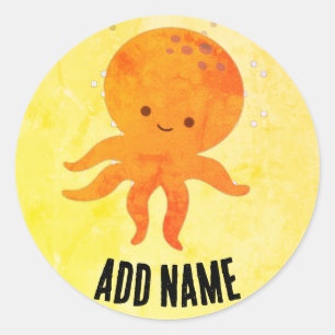 Cute Baby Octopus Cartoon Custom Name Classic Round Sticker