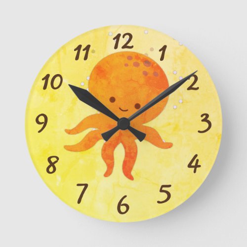 Cute Baby Octopus Cartoon Round Clock