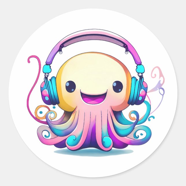 Cute Baby Octopus Classic Round Sticker (Front)