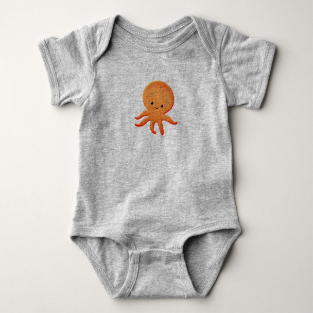 Cute Baby Octopus Drawing Baby Bodysuit (Front)