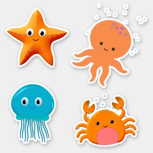 Cute Baby Octopus Starfish Crab Jellyfish Cartoon Sticker