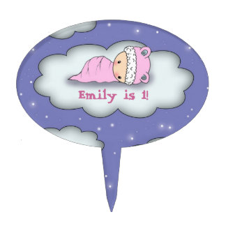 Cute Baby on Cloud Birthday Cake Topper