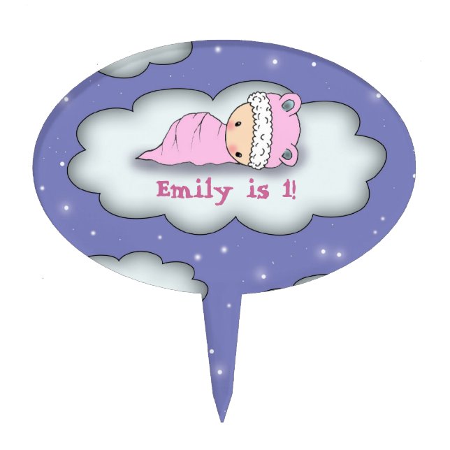 Cute Baby on Cloud Birthday Cake Topper (Front)