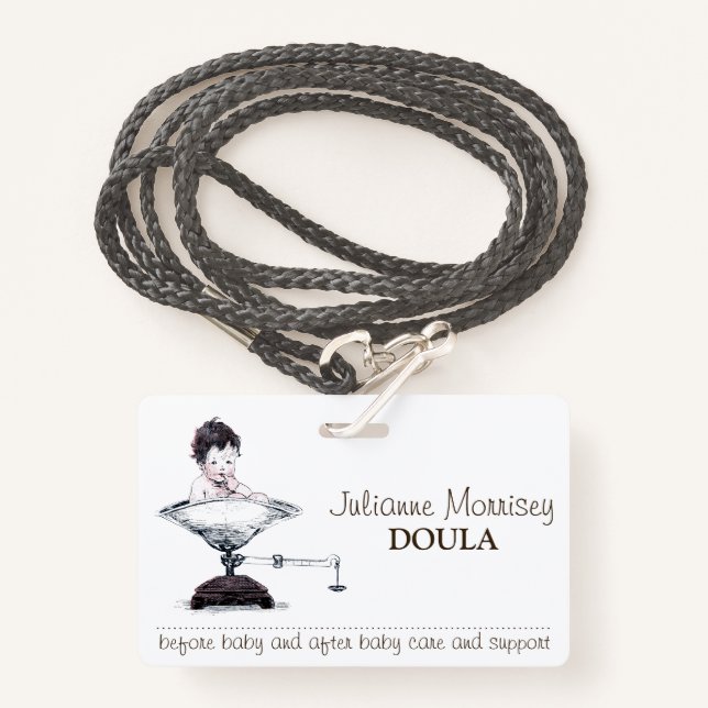 Cute Baby On Weighing Scale Doula Badge (Front with Lanyard)
