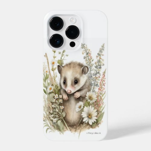 Cute Baby Opossum in Wildflowers iPhone 14 Pro Case