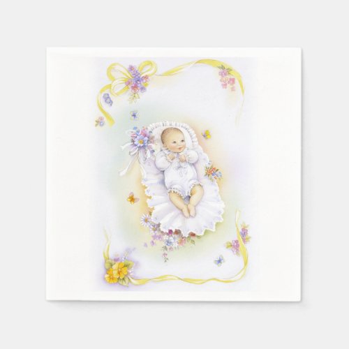 Cute baby or infant baptism napkin