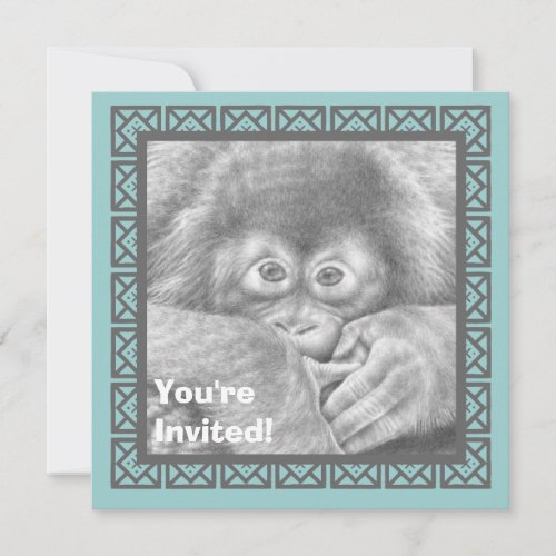 Cute Baby Orangutan Kids Birthday Party Invitation