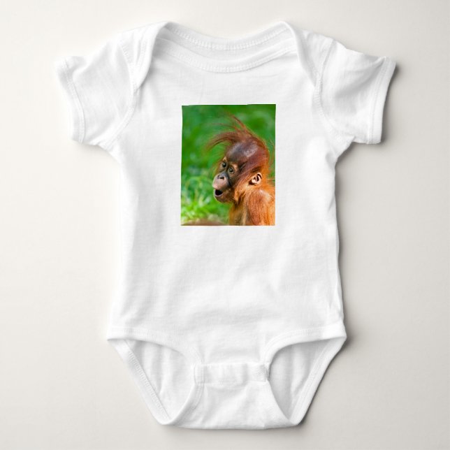 Cute baby orangutan looks on in wonder bodysuit (Front)