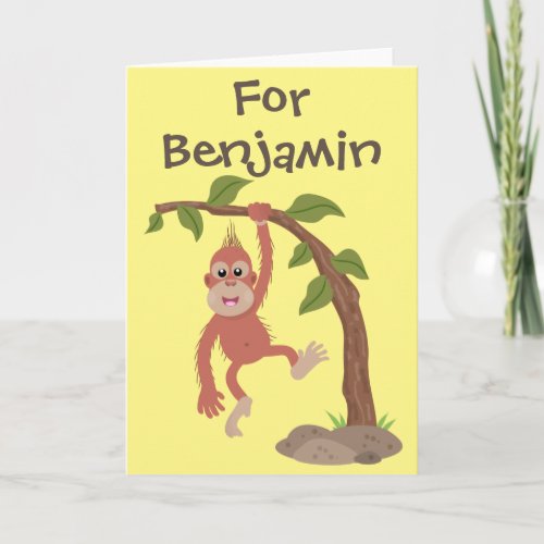 Cute baby orangutan personalized cartoon birthday card