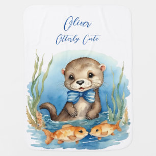 Cute Baby Otter Boy Baby Bib Blanket