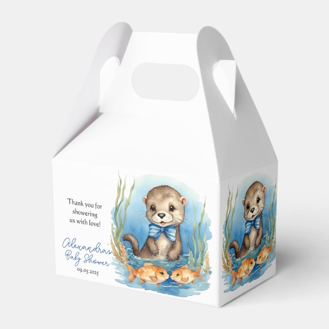 Cute Baby Otter Boy Baby Shower Favor Boxes (Front Side)