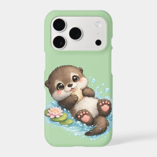 Cute Baby Otter Floating in Water Light Green iPhone 17 Pro Case