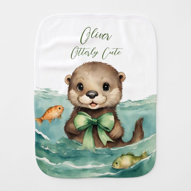 Cute Baby Otter Gender Neutral Baby Burp Cloth (Front)