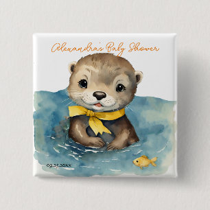 Cute Baby Otter Gender Neutral Baby Shower Button