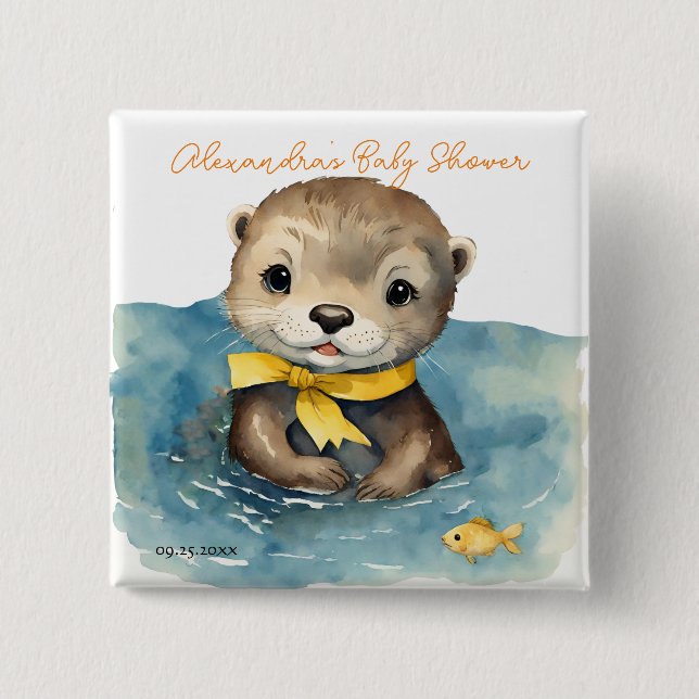 Cute Baby Otter Gender Neutral Baby Shower Button (Front)