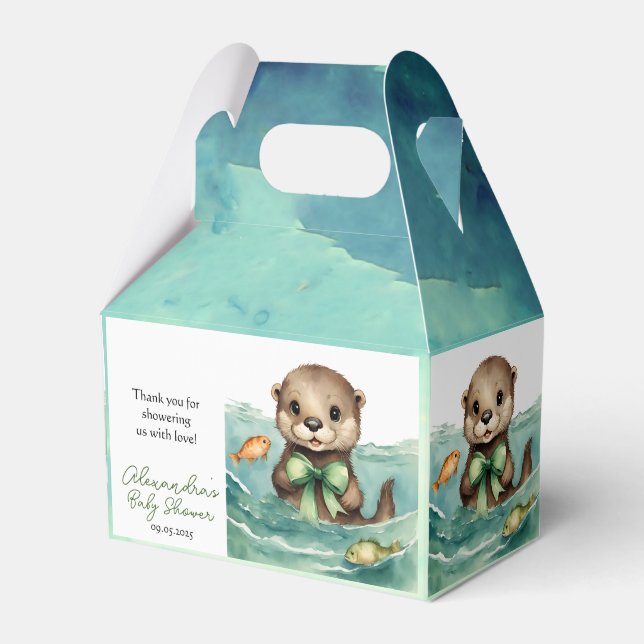 Cute Baby Otter Gender Neutral Baby Shower Favor Boxes (Front Side)