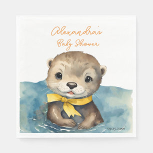 Cute Baby Otter Gender Neutral Baby Shower Napkins