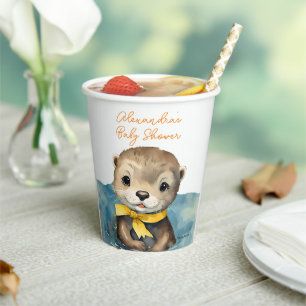 Cute Baby Otter Gender Neutral Baby Shower Paper Cups