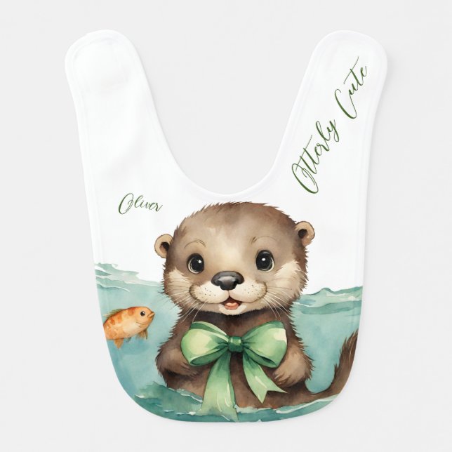 Cute Baby Otter Gender Neutral Bib (Front)