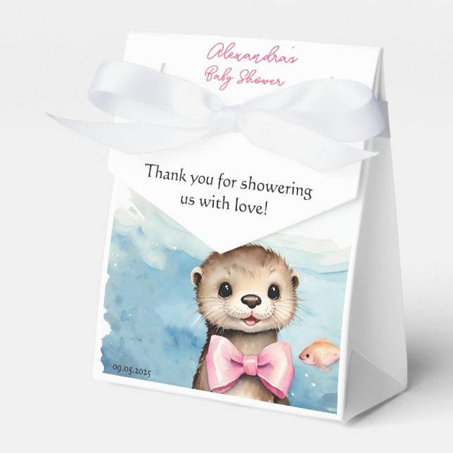 Cute Baby Otter Girl Baby Shower Favor Boxes (Front Side)