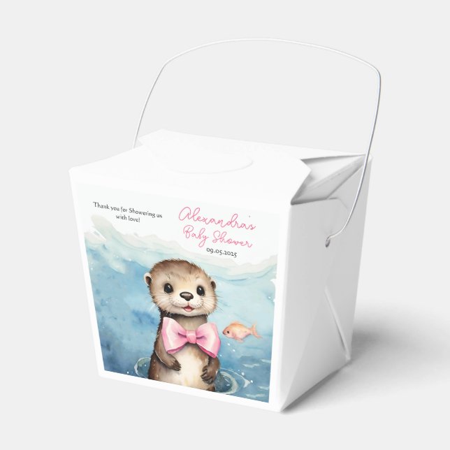 Cute Baby Otter Girl Baby Shower Favor Boxes (Front Side)
