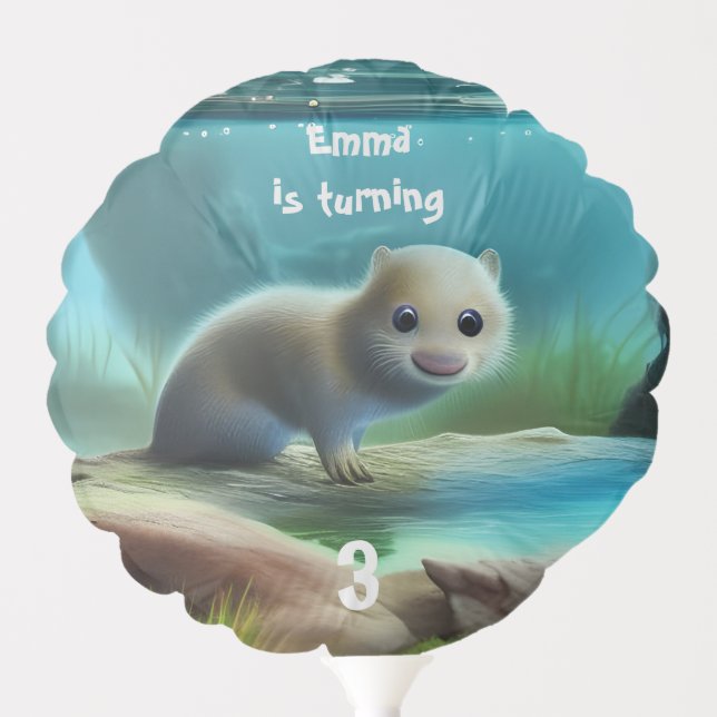Cute baby otter in pond - kids birthday any age   balloon (Front)