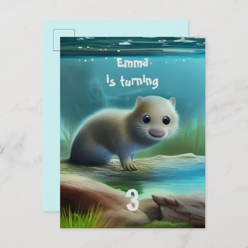 Cute baby otter in pond _ kids birthday any age   invitation postcard