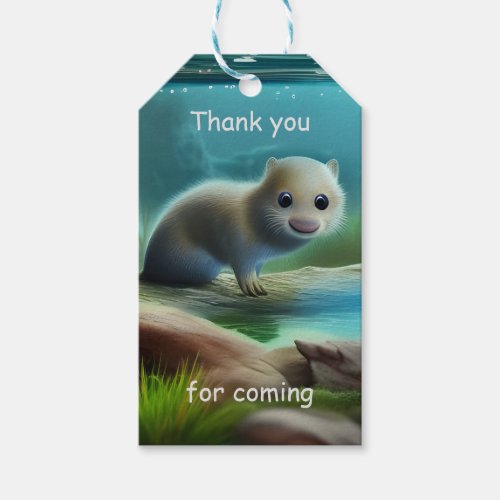Cute baby otter in pond _ Kids Birthday Thank you  Gift Tags