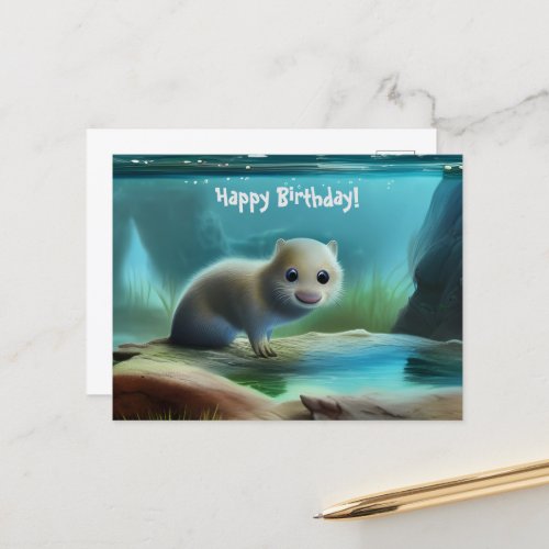 Cute baby otter in pond _ personalizable birthday postcard
