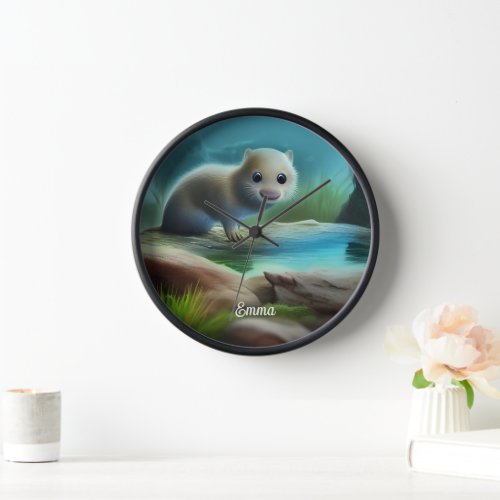 Cute baby otter in pond _ personalizable   clock