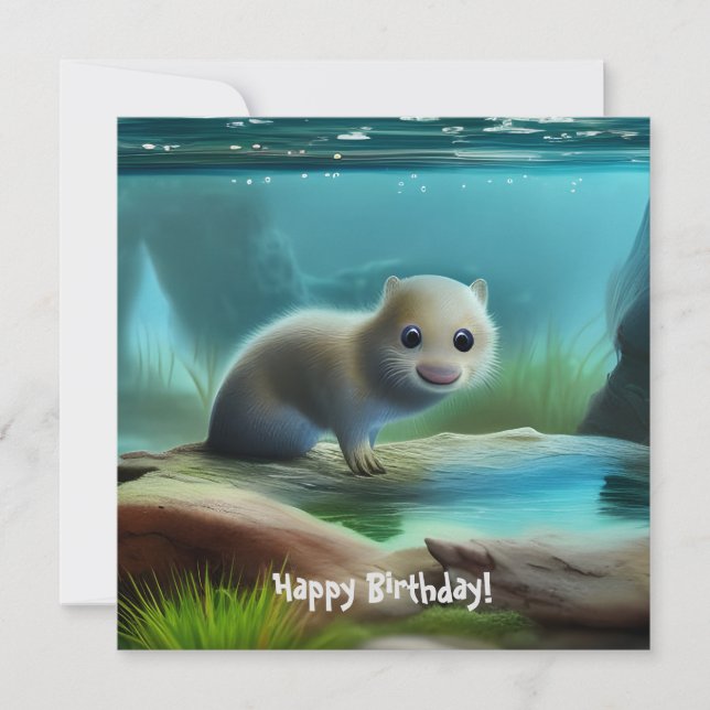 Cute baby otter in pond - personalizable greeting  card (Front)