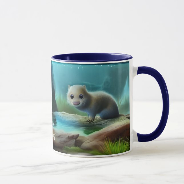 Cute baby otter in pond - personalizable    mug (Right)