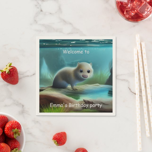 Cute baby otter in pond - personalizable   napkins (Insitu)