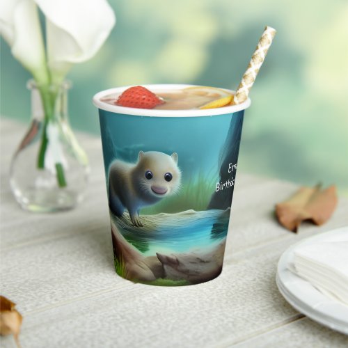 Cute baby otter in pond _ personalizable      paper cups