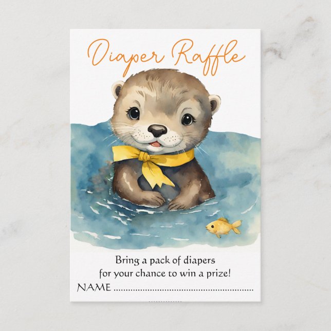 Cute Baby Otter Neutral Baby Shower Diaper Raffle Enclosure Card (Front)