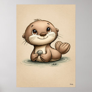 Cute Baby Otter Nursery Scandinavian Minimal Poster